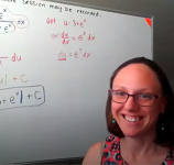 Sara Hawkes, Director of the Math and Science Support Center smiling and sitting in front of whiteboard with equations.